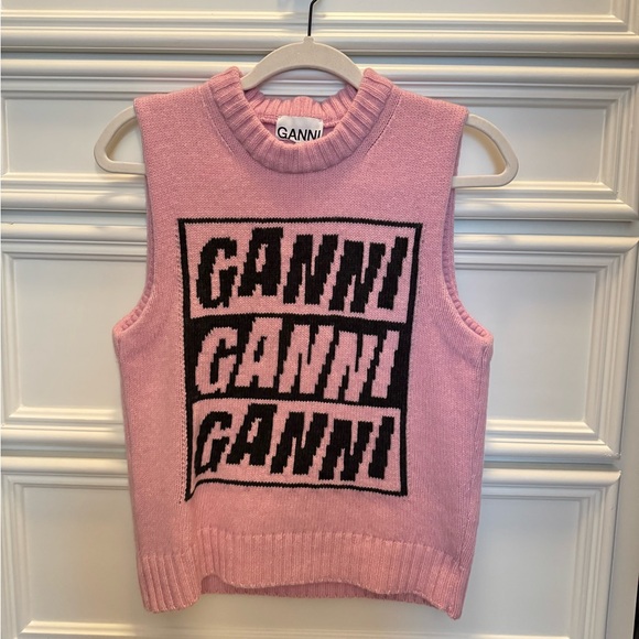 Ganni Pink Logo Sweater Vest